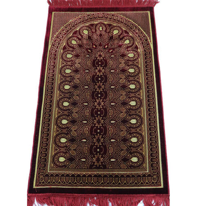 Velvet Geometric Arch Islamic Prayer Rug - Red/Yellow