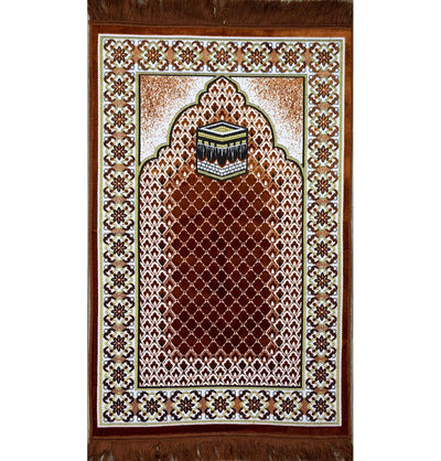 Modefa Prayer Rug Velvet Geometric Lattice Kaba Islamic Prayer Rug - Burnt Orange