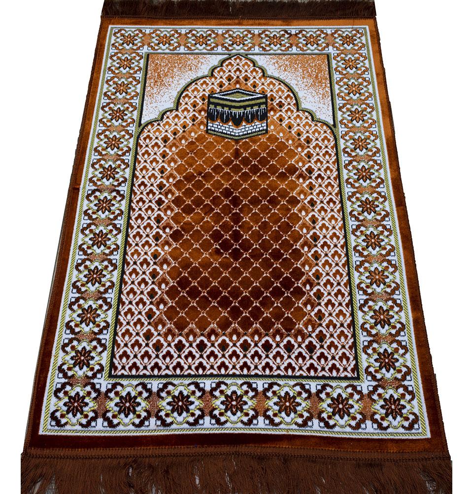 Modefa Prayer Rug Velvet Geometric Lattice Kaba Islamic Prayer Rug - Burnt Orange