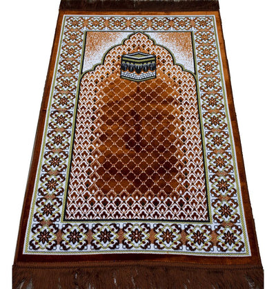 Modefa Prayer Rug Velvet Geometric Lattice Kaba Islamic Prayer Rug - Burnt Orange