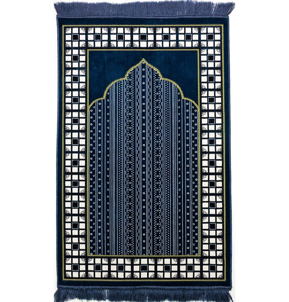 Modefa Prayer Rug Velvet Vined Arch Islamic Prayer Rug - Blue