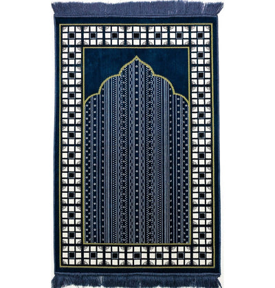 Modefa Prayer Rug Velvet Vined Arch Islamic Prayer Rug - Blue