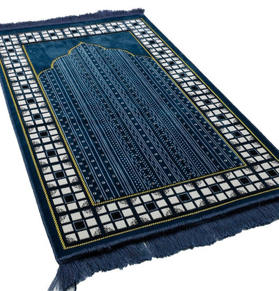 Modefa Prayer Rug Velvet Vined Arch Islamic Prayer Rug - Blue