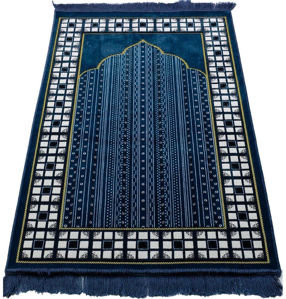 Modefa Prayer Rug Velvet Vined Arch Islamic Prayer Rug - Blue