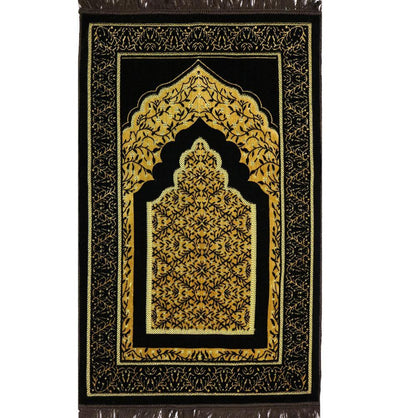 Velvet Vined Arch Islamic Prayer Rug - Brown