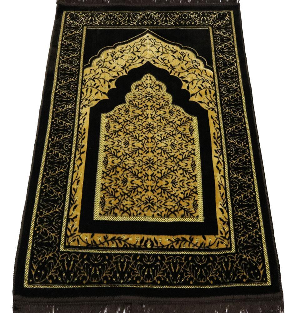 Velvet Vined Arch Islamic Prayer Rug - Brown