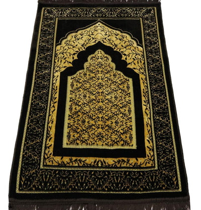 Velvet Vined Arch Islamic Prayer Rug - Brown