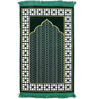 Modefa Prayer Rug Velvet Vined Arch Islamic Prayer Rug - Green