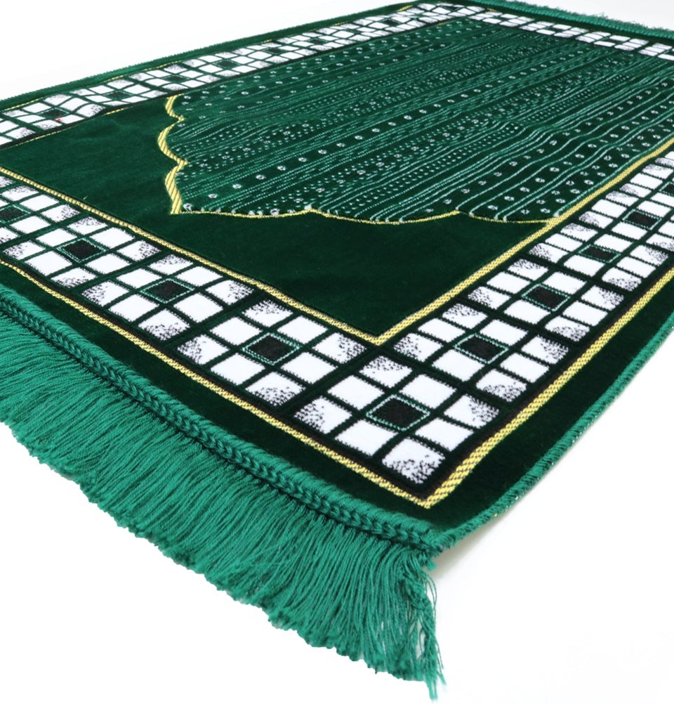 Modefa Prayer Rug Velvet Vined Arch Islamic Prayer Rug - Green