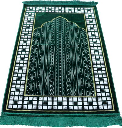 Modefa Prayer Rug Velvet Vined Arch Islamic Prayer Rug - Green