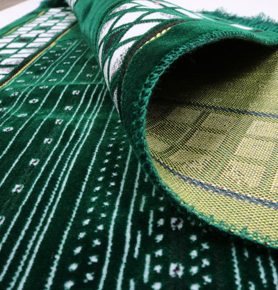 Modefa Prayer Rug Velvet Vined Arch Islamic Prayer Rug - Green