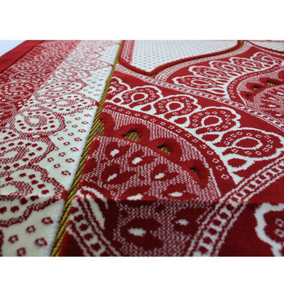 Velvet Wide Large Islamic Prayer Rug - Paisley Red