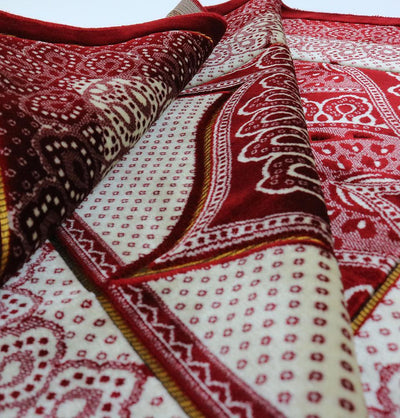Velvet Wide Large Islamic Prayer Rug - Paisley Red