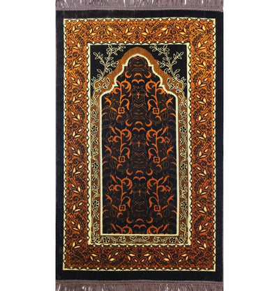 Velvet Wild Daisy Islamic Prayer Rug - Brown/Orange