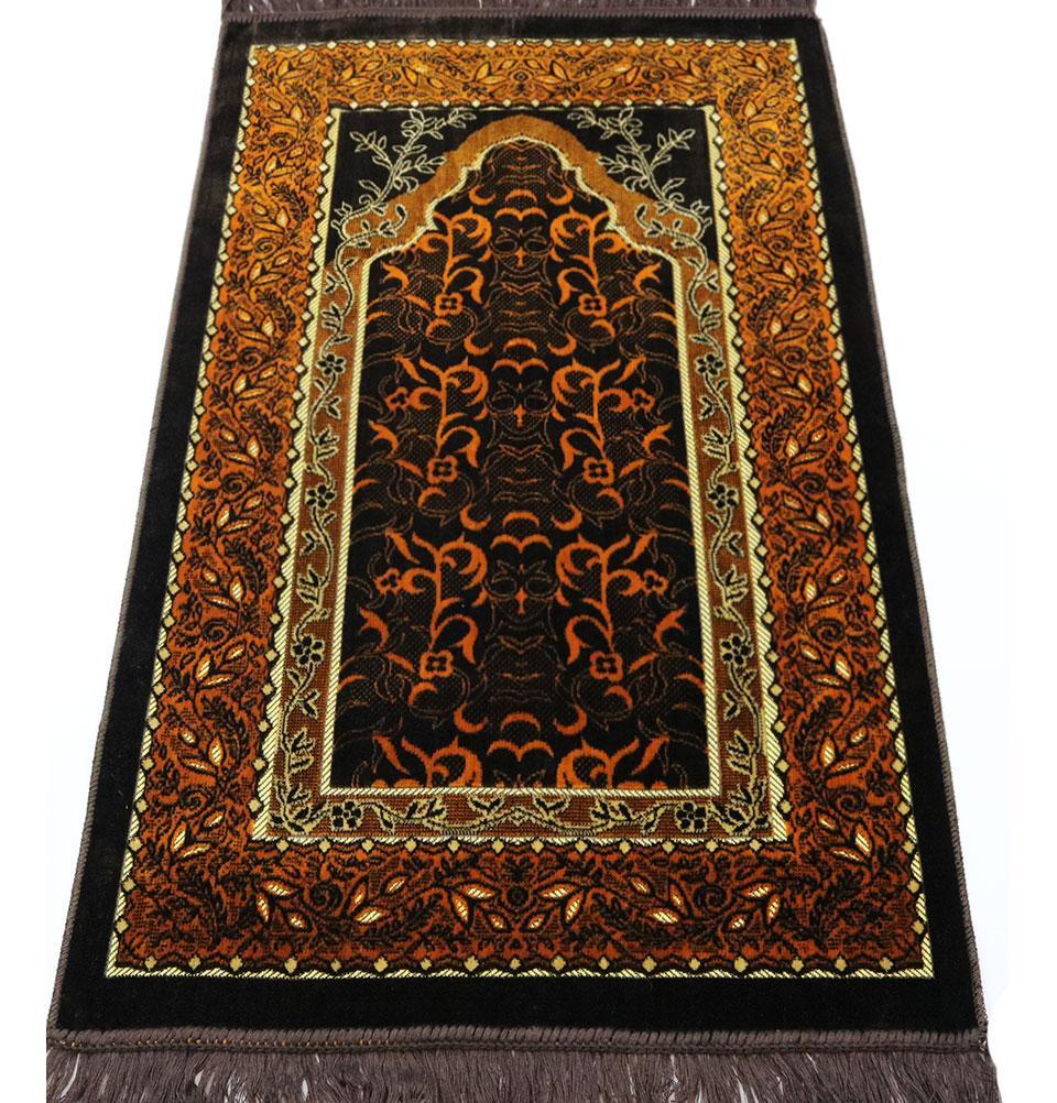 Velvet Wild Daisy Islamic Prayer Rug - Brown/Orange