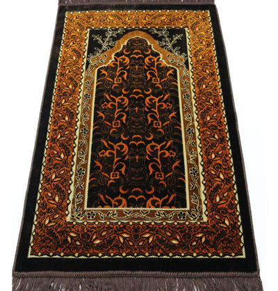 Velvet Wild Daisy Islamic Prayer Rug - Brown/Orange