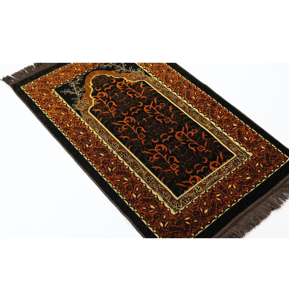 Velvet Wild Daisy Islamic Prayer Rug - Brown/Orange