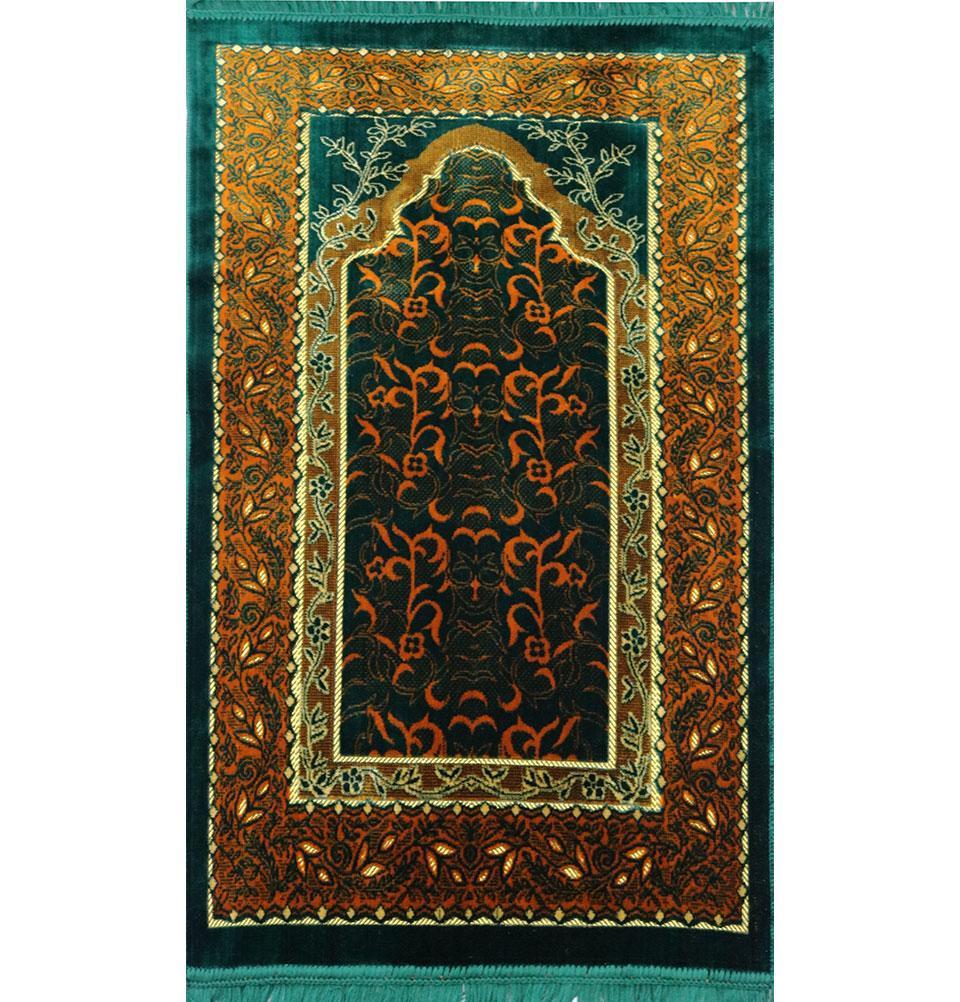 Velvet Wild Daisy Islamic Prayer Rug - Green/Orange