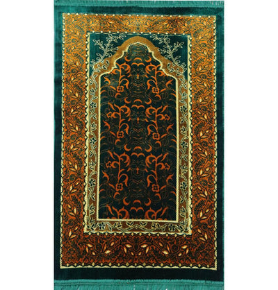 Velvet Wild Daisy Islamic Prayer Rug - Green/Orange