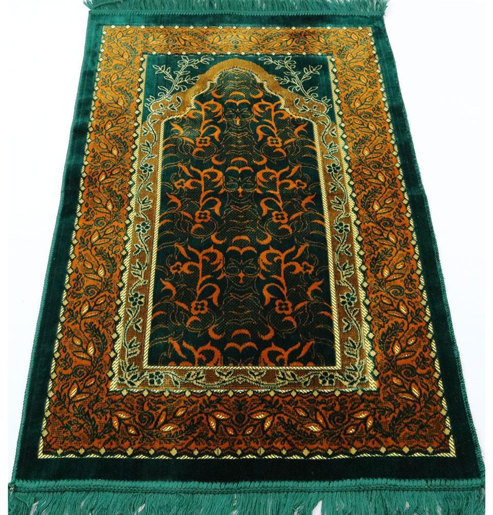 Velvet Wild Daisy Islamic Prayer Rug - Green/Orange