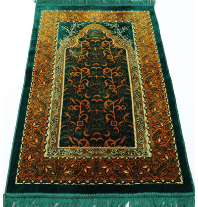 Velvet Wild Daisy Islamic Prayer Rug - Green/Orange