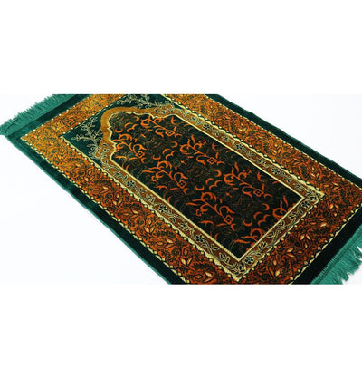 Velvet Wild Daisy Islamic Prayer Rug - Green/Orange