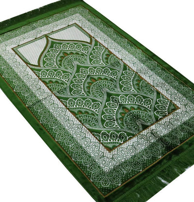 Velvet Plush Wide Extra Large Prayer Rug - Paisley Green