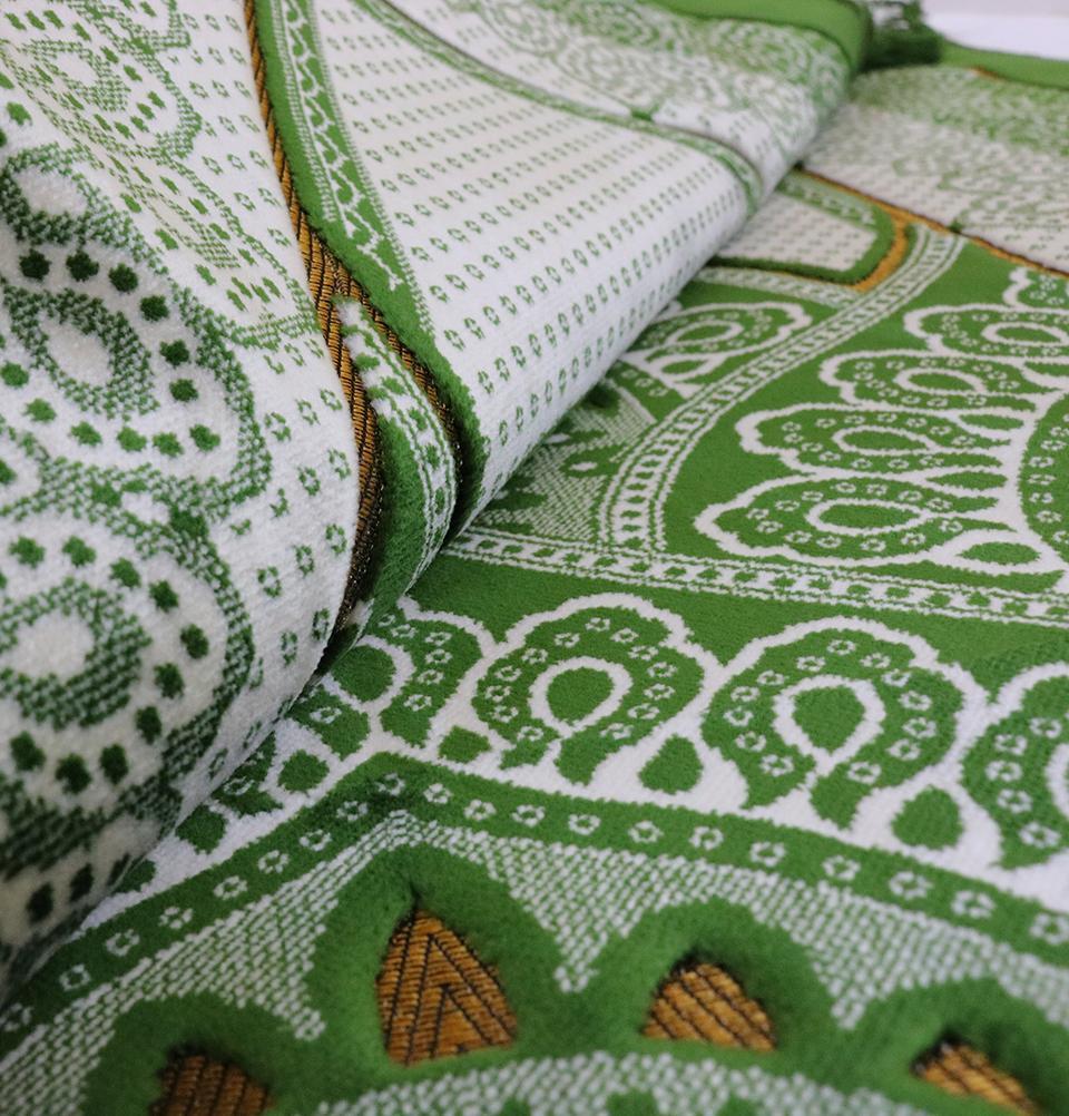 Velvet Plush Wide Extra Large Prayer Rug - Paisley Green