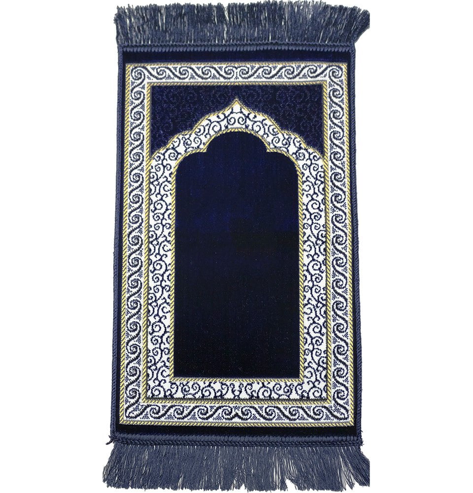 Modefa Prayer Rug Vine Swirl Navy Blue Child Velvet Islamic Prayer Rug - Vine Swirl Navy Blue