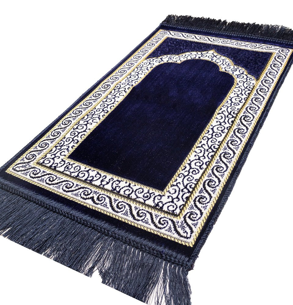 Modefa Prayer Rug Vine Swirl Navy Blue Child Velvet Islamic Prayer Rug - Vine Swirl Navy Blue