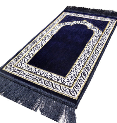 Modefa Prayer Rug Vine Swirl Navy Blue Child Velvet Islamic Prayer Rug - Vine Swirl Navy Blue