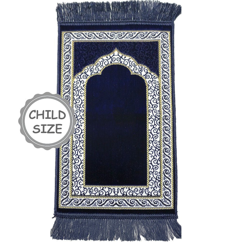 Modefa Prayer Rug Vine Swirl Navy Blue Child Velvet Islamic Prayer Rug - Vine Swirl Navy Blue