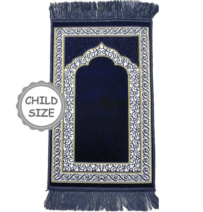 Modefa Prayer Rug Vine Swirl Navy Blue Child Velvet Islamic Prayer Rug - Vine Swirl Navy Blue