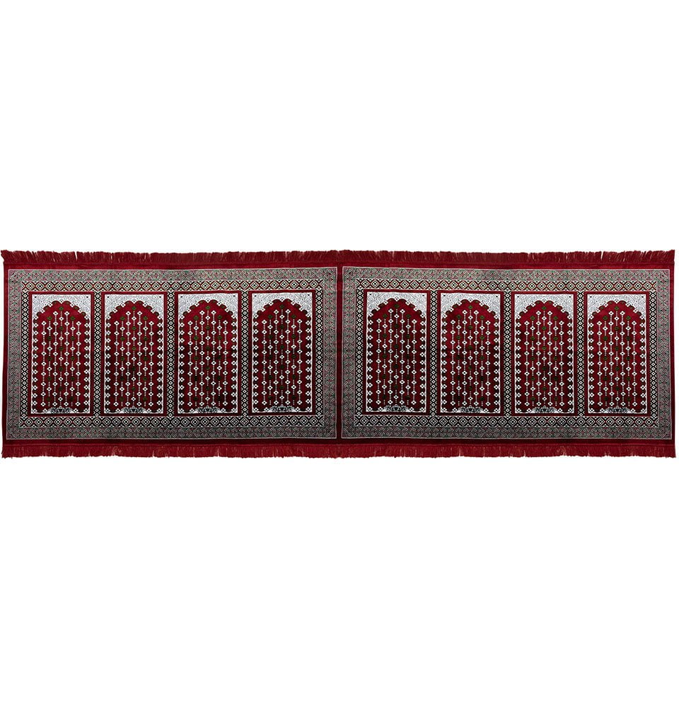 Modefa Prayer Rug Vined Arch Red Long Row 8 Person Masjid Islamic Prayer Rug - Geometric Vined Arch Red