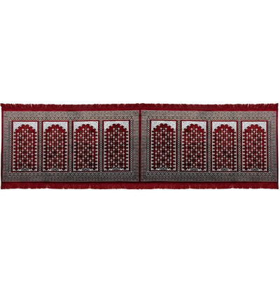 Modefa Prayer Rug Vined Arch Red Long Row 8 Person Masjid Islamic Prayer Rug - Geometric Vined Arch Red