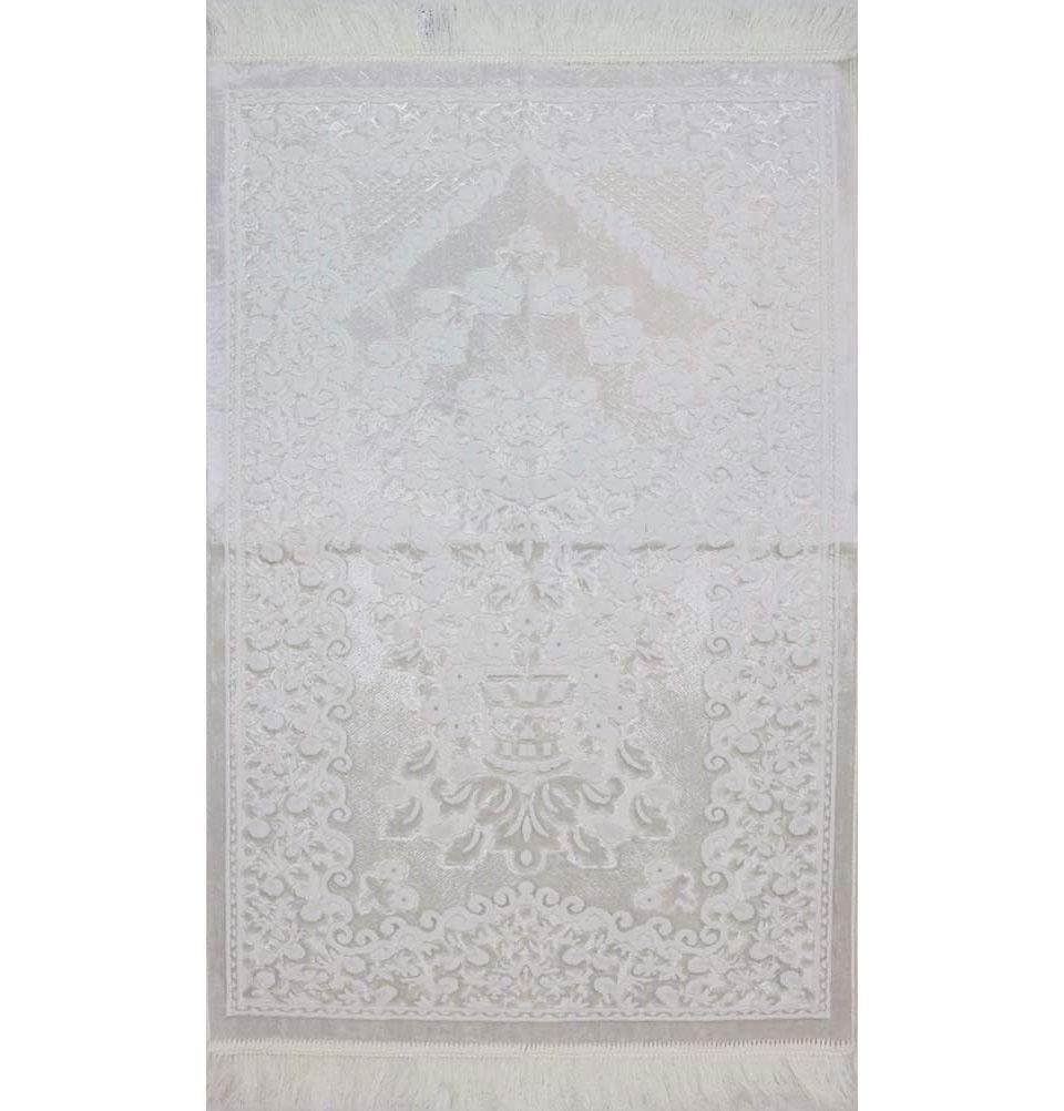 Luxury Velvet Islamic Prayer Rug - White #2