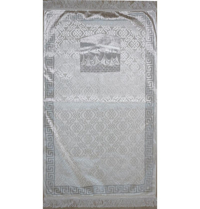 Luxury Thin Velvet Islamic Prayer Mat Gift Box Kaba White with Silver