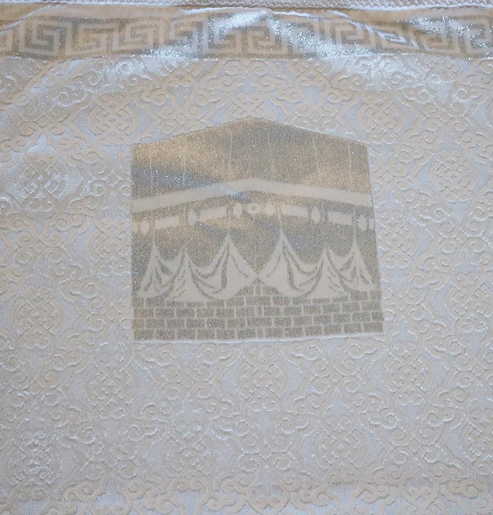 Luxury Thin Velvet Islamic Prayer Mat Gift Box Kaba White with Silver