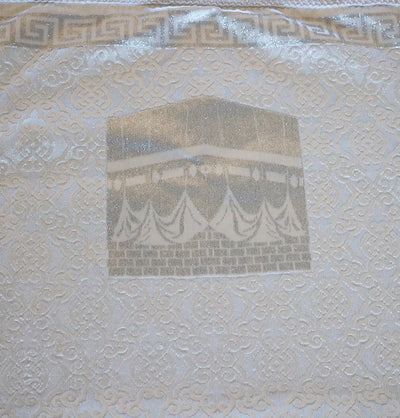 Luxury Thin Velvet Islamic Prayer Mat Gift Box Kaba White with Silver