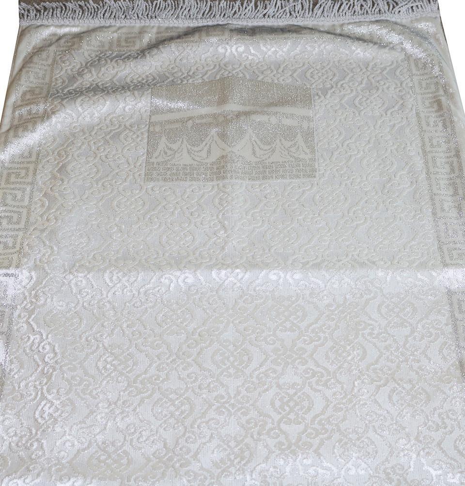 Luxury Thin Velvet Islamic Prayer Mat Gift Box Kaba White with Silver