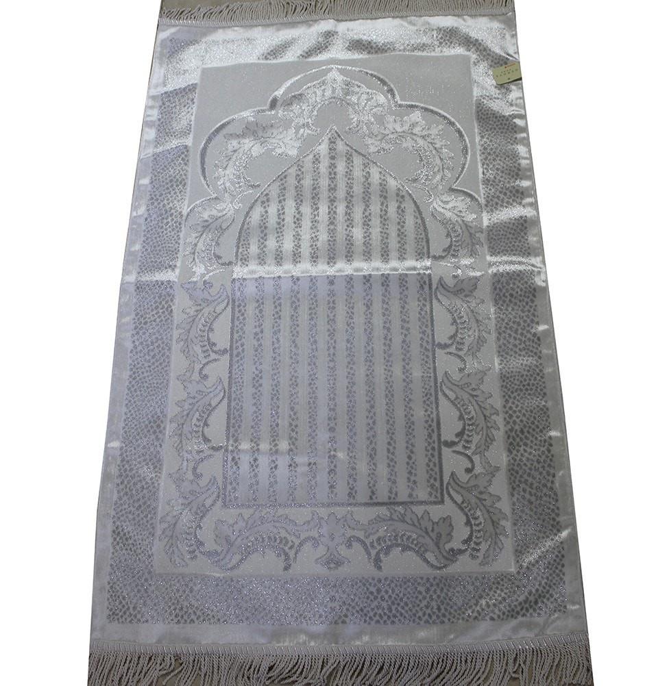 Modefa Prayer Rug Luxury Thin Velvet Prayer Mat Gift Box Set White Silver - Modefa 