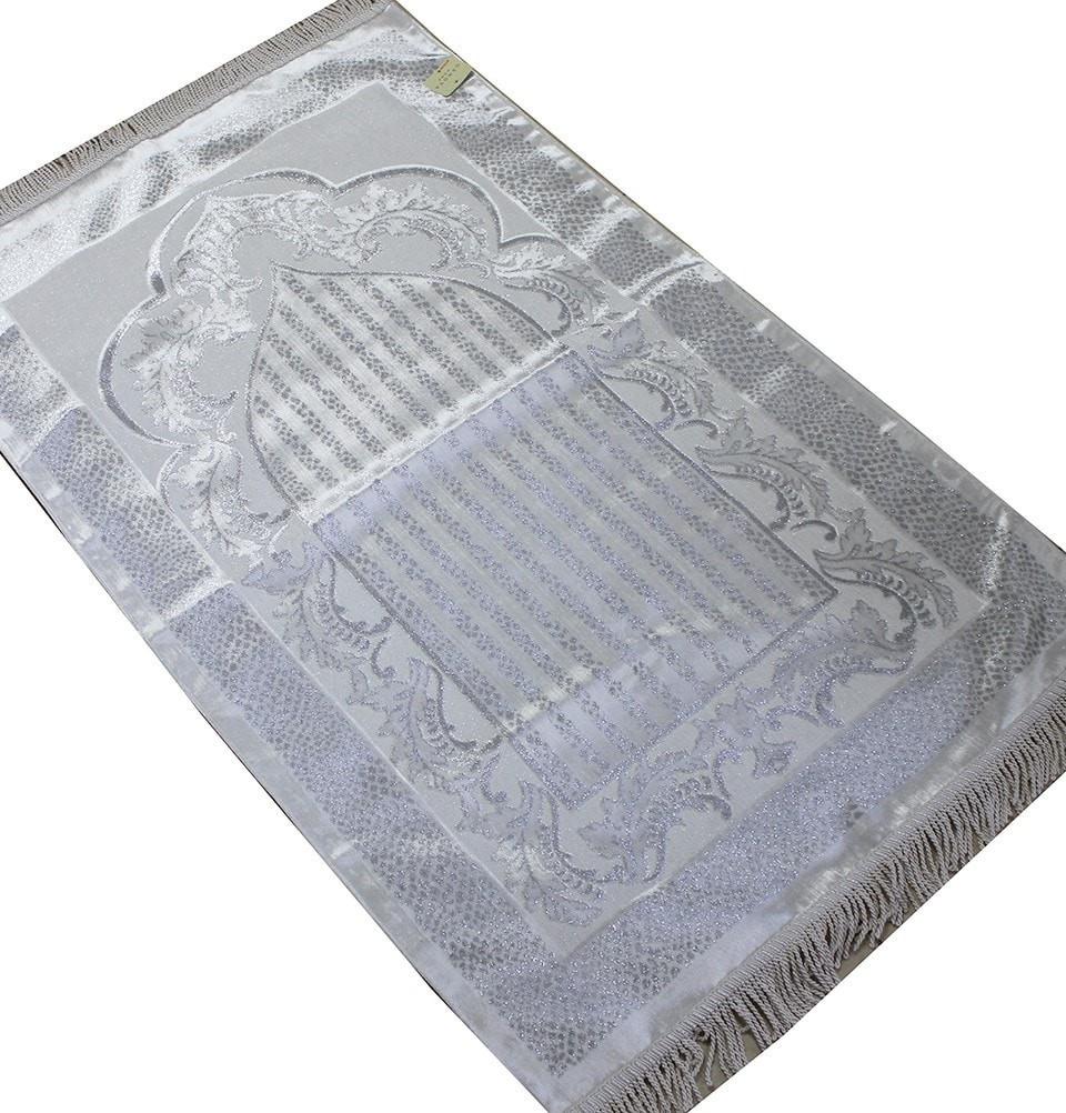 Modefa Prayer Rug Luxury Thin Velvet Prayer Mat Gift Box Set White Silver - Modefa 