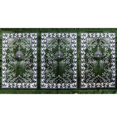 Wide 3 Person Islamic Prayer Rug - Green Mosque