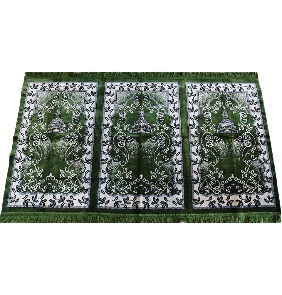 Wide 3 Person Islamic Prayer Rug - Green Mosque