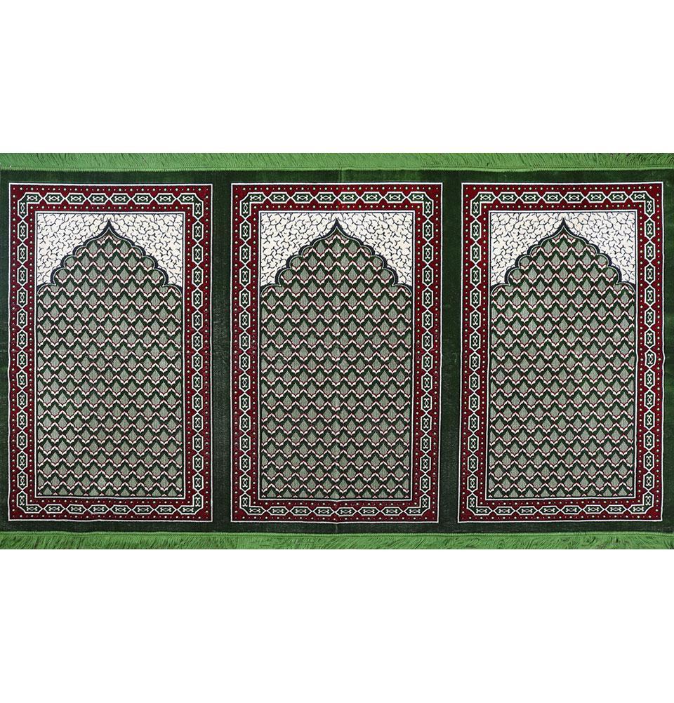 Wide 3 Person Masjid Islamic Prayer Rug - Geometric Lattice Green