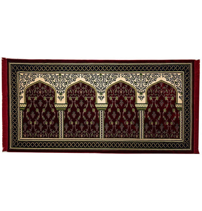 Modefa Prayer Rug Wide 4 Person Masjid Islamic Prayer Rug - Extra Long Red/Green