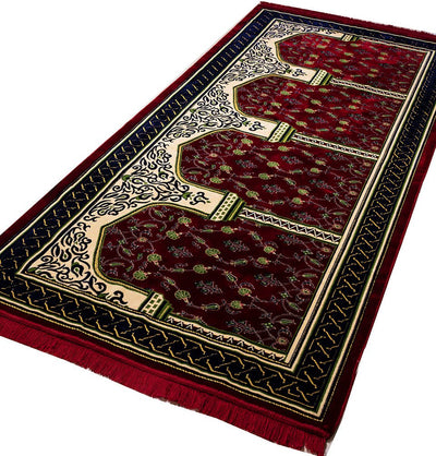 Modefa Prayer Rug Wide 4 Person Masjid Islamic Prayer Rug - Extra Long Red/Green