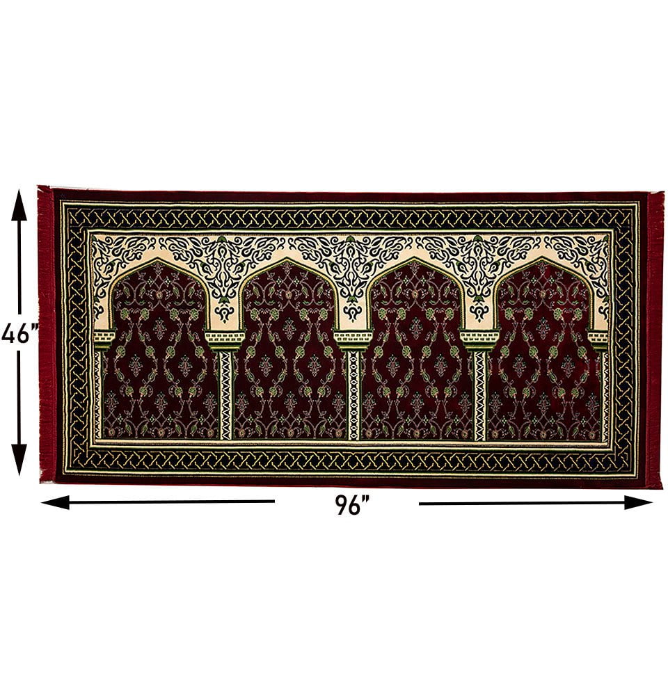 Modefa Prayer Rug Wide 4 Person Masjid Islamic Prayer Rug - Extra Long Red/Green