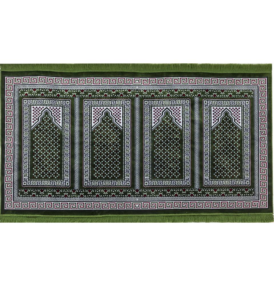 Modefa Prayer Rug Wide 4 Person Masjid Islamic Prayer Rug - Geometric Dotted Arch Green