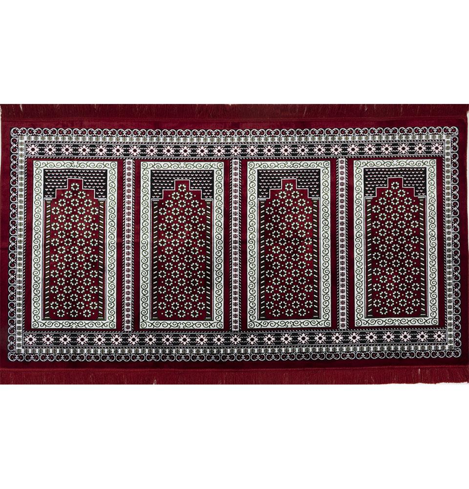 Wide 4 Person Masjid Islamic Prayer Rug - Red & Green